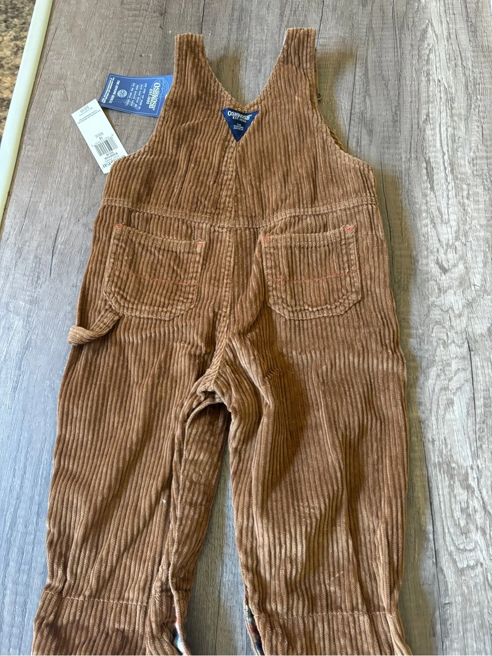 Vintage 2000s Y2K Oshkosh B’Gosh Vestbak Overalls Bibs Tan Corduroy Plaid NWT